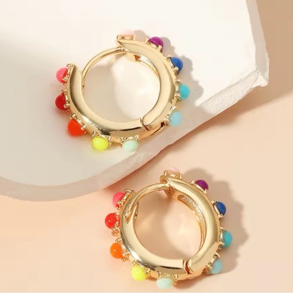 Jewelry - Colorful Beaded Huggie Earrings Candy hoop